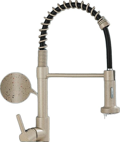 Rubinetto per lavello da cucina, acciaio inossidabile, con doccetta estraibile, beige