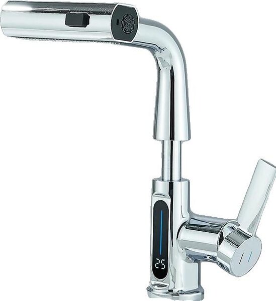Rubinetto per lavabo, design estraibile, indicatore di temperatura, cromato