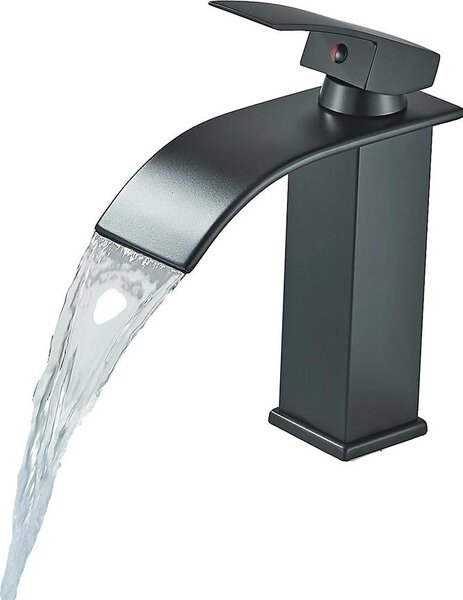 Rubinetto per lavabo, monocomando, design a cascata, nero opaco A