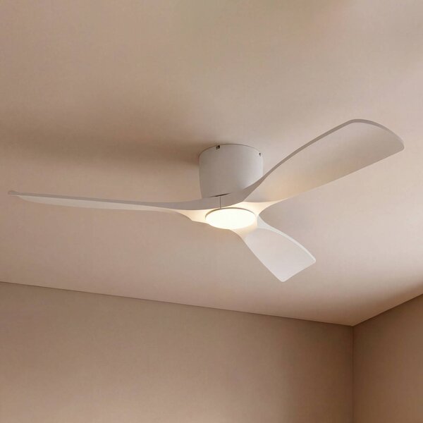 Ventilatore da soffitto LED Lucande Smart Moneno, bianco, DC, Tuya Moneno Lucande, dimmerabile, Bianco / Opale, Soggiorno / Sala da pranzo, Metallo, Moderno
