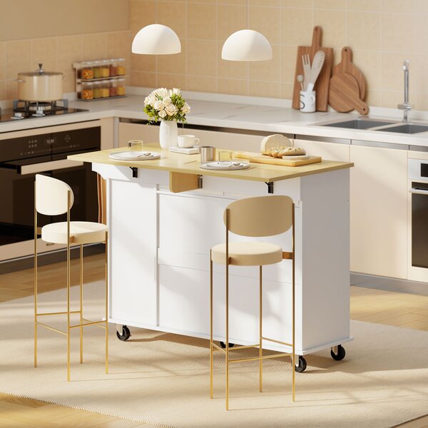 HOMCOM Isola da Cucina Mobile con Superficie Estendibile, Porte Armadio, Cassetti e Portasalviette, in MDF, Bianco | Aosom Italy