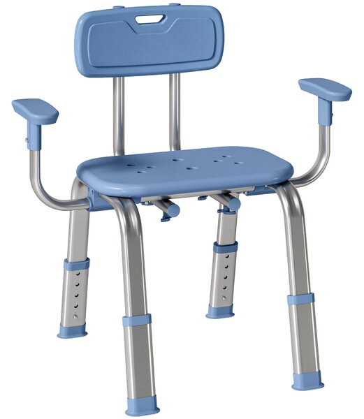 HOMCOM Sgabello da Doccia, Sedia da Doccia Ergonomica con Braccioli, Schienale, Altezza e Seduta Regolabili, Blu | Aosom Italy