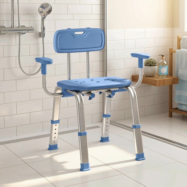 HOMCOM Sgabello da Doccia, Sedia da Doccia Ergonomica con Braccioli, Schienale, Altezza e Seduta Regolabili, Blu | Aosom Italy