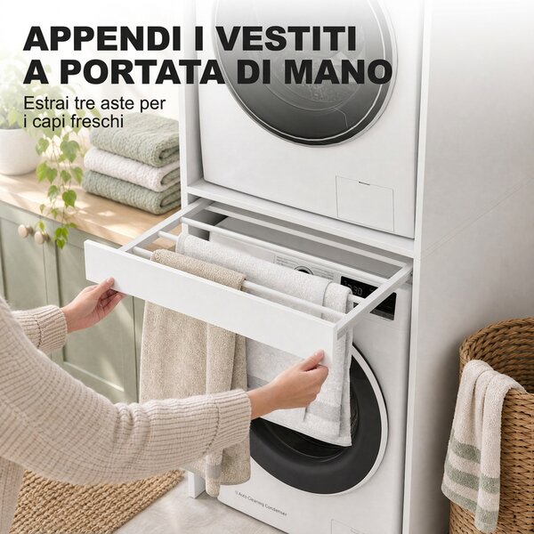 HOMCOM Mobile Lavatrice Asciugatrice, Colonna Lavatrice Asciugatrice, per Bagno Lavanderia, 70x65x192 cm, Bianco | Aosom Italy