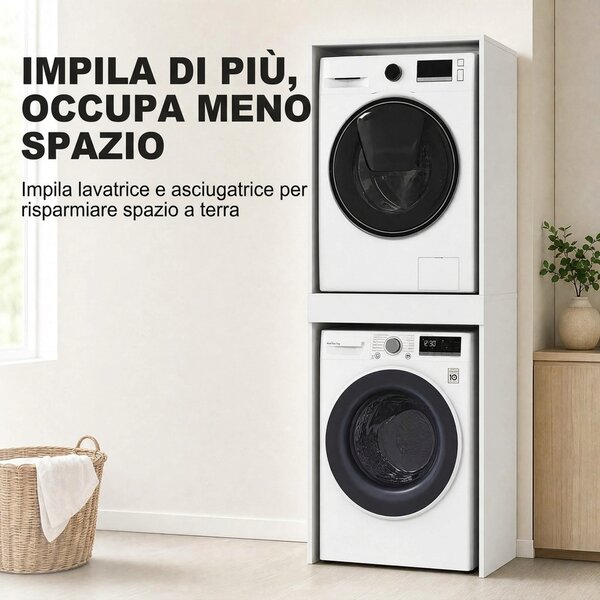 HOMCOM Mobile Lavatrice Asciugatrice, Colonna Lavatrice Asciugatrice, per Bagno Lavanderia, 70x65x192 cm, Bianco | Aosom Italy