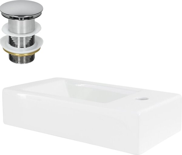 LuxeBath Lavabo da appoggio Square, 46x26x11 cm, bianco, in Vetroceramica, incl. set di scarico senza troppopieno
