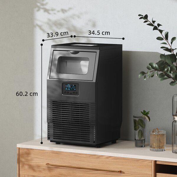 HOMCOM Macchina per Cubetti di Ghiaccio Commerciale Autoportante con Serbatoio da 4kg, Autopulizia e Timer, in Acciaio, Nero | Aosom Italy