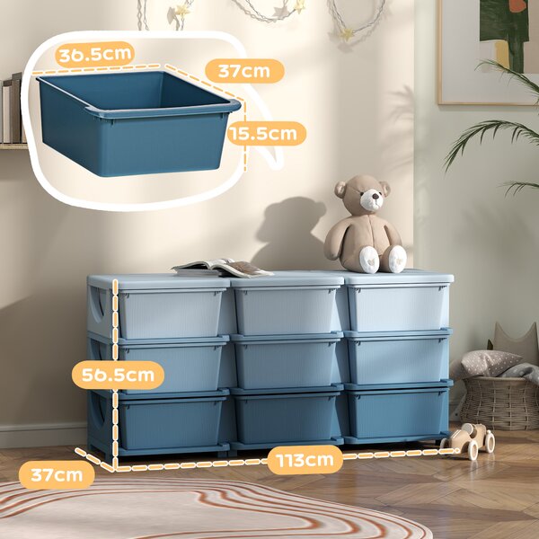 HOMCOM Scatola Portaoggetti per Bambini con 9 Cassetti, Blu | Aosom Italy