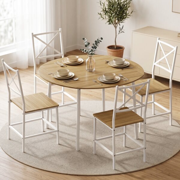 HOMCOM Set Tavolo da Pranzo 5 Pezzi per 4 Persone, Tavolo da Cucina Allungabile da 105 cm con Sedie, Rovere | Aosom Italy