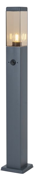 Lampada da esterno grigio scuro con vetro fumé 80cm IP44 con presa e sensore di movimento - Malios