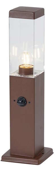 Lampada da esterno marrone ruggine con vetro trasparente 45 cm IP44 con presa e sensore di movimento - Malios