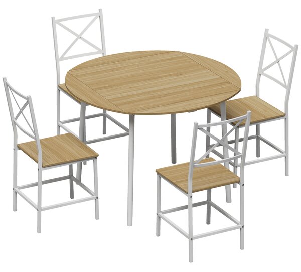 HOMCOM Set Tavolo da Pranzo 5 Pezzi per 4 Persone, Tavolo da Cucina Allungabile da 105 cm con Sedie, Rovere | Aosom Italy