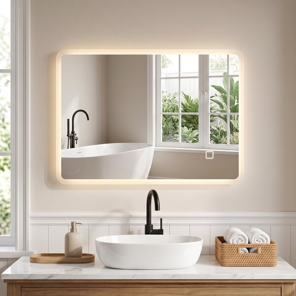 HOMCOM Specchio Bagno con Luce LED 50x70 cm, 3 Colori Luce, Dimmerabile, Antiappannamento, Interruttore Touch, Memoria | Aosom Italy