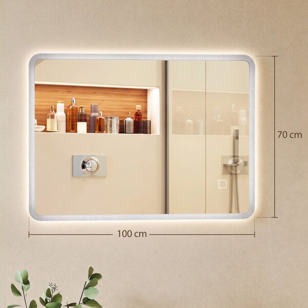 HOMCOM Specchio Bagno con Luce LED 70x100 cm, 3 Colori Luce, Dimmerabile, Antiappannamento, Interruttore Touch, Memoria | Aosom Italy