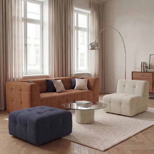 Mosaic pouf e modulo in bouclé - 96x77 cm design capitonné in tessuto