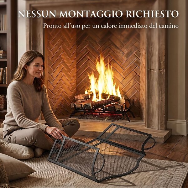 DecHome Parascintille Camino Pieghevole a 3 Pannelli in Metallo Verniciato 122x1x74 cm colore Nero