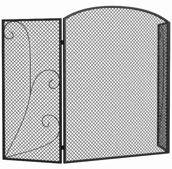 DecHome Parascintille Camino Pieghevole a 3 Pannelli in Metallo Verniciato 133x1x77 cm colore Nero