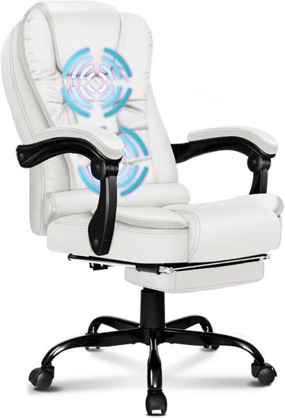 Sedia da ufficio ergonomica bianca con funzione massaggio e poggiatesta