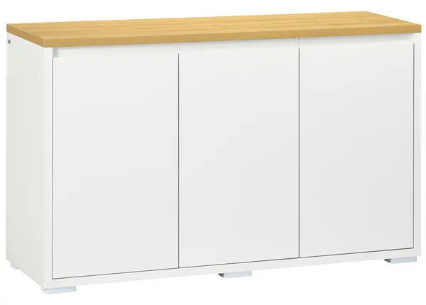 HOMCOM Mobile Multiuso con 2 Armadietti a 2 Livelli in Truciolato, Ripiano regolabile, 120x37x75cm Bianco e Color legno|Aosom