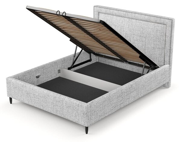 Letto matrimoniale imbottito grigio chiaro con spazio contenitivo e rete 180x200 cm Baleine - Maison de Rêve