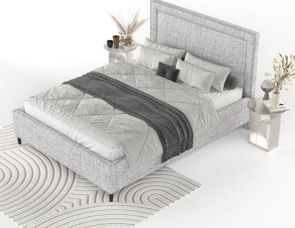 Letto matrimoniale imbottito grigio chiaro con spazio contenitivo e rete 180x200 cm Baleine - Maison de Rêve