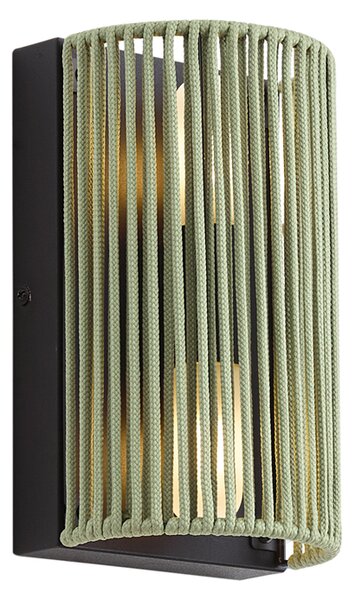Lampada da parete Japandi verde con nero e corda IP44 - Jayla