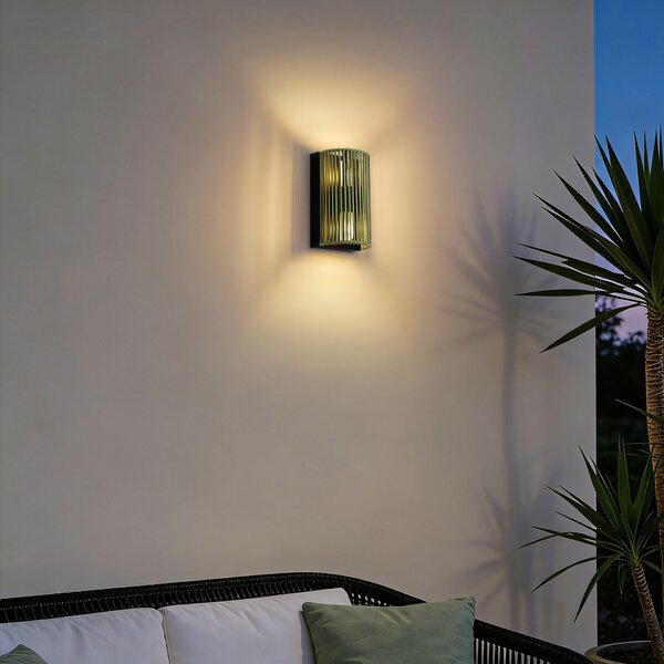 Lampada da parete Japandi verde con nero e corda IP44 - Jayla