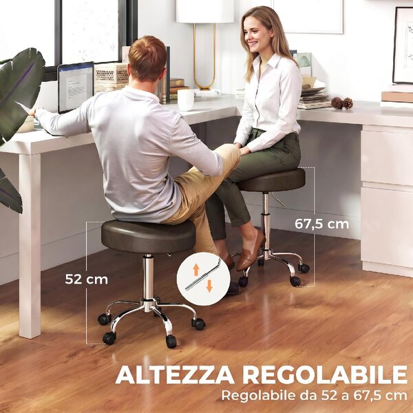 Icon Space Sgabello con Ruote Altezza Regolabile in Ecopelle 39x34.5x52-67.5 cm colore Marrone