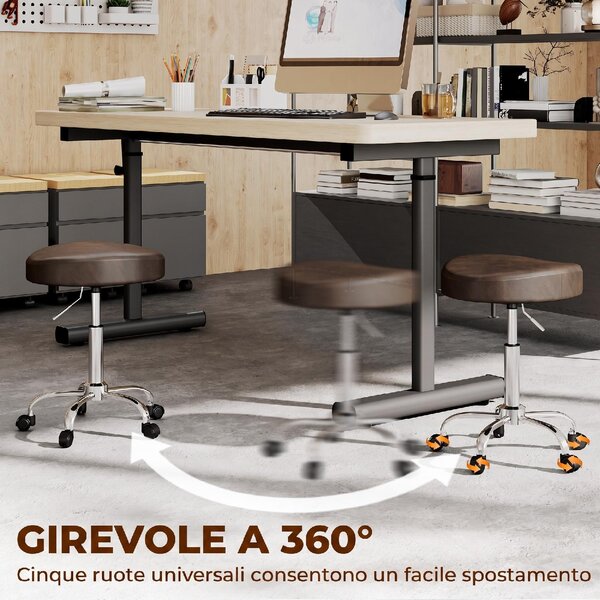 Icon Space Sgabello con Ruote Altezza Regolabile in Ecopelle 39x34.5x52-67.5 cm colore Marrone