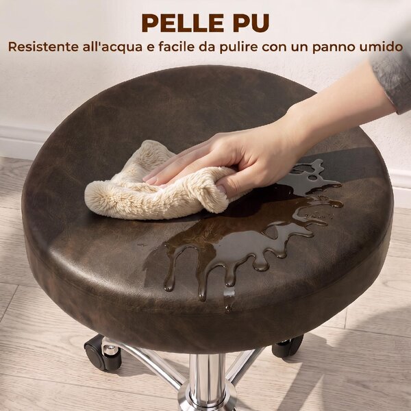 Icon Space Sgabello con Ruote Altezza Regolabile in Ecopelle 39x34.5x52-67.5 cm colore Marrone
