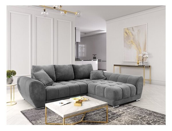 Divano letto angolare grigio con rivestimento in velluto, angolo destro Nuage - Windsor & Co Sofas