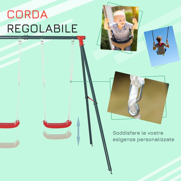 Outsunny Altalena Doppia da Giardino per Bambini in Metallo, 239x156x180 cm, Verde | Aosom Italy