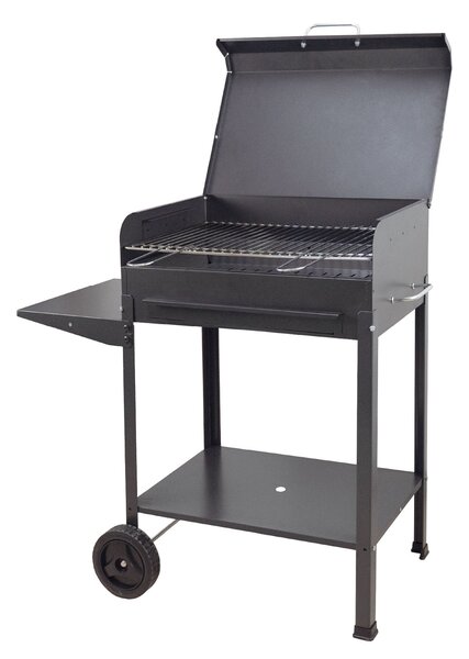 Barbecue a Carbone Vanessa 50x40x90h cm con Coperchio e Ruote Struttura in Acciaio Nero