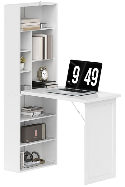 HOMCOM Scrivania per computer pieghevole con libreria, postazione di lavoro, lavagna e mensola regolabile, 98x51x153cm, bianco | Aosom Italy