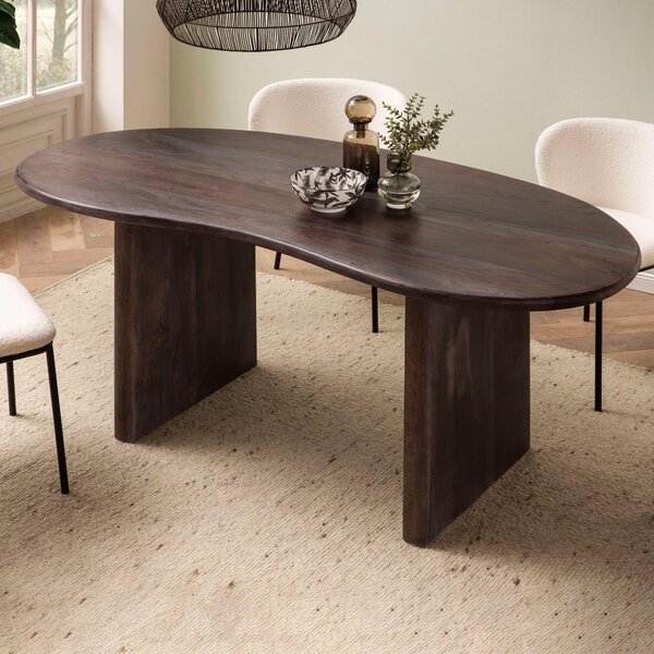 Tavolo da pranzo WOHNLING 180x90x75 cm in legno massiccio di acacia tavolo da pranzo marrone scuro tavolo da cucina retrò tavolo in legno massiccio a forma di rene tavolo da pranzo sala da pranzo grande tavolo da pranzo