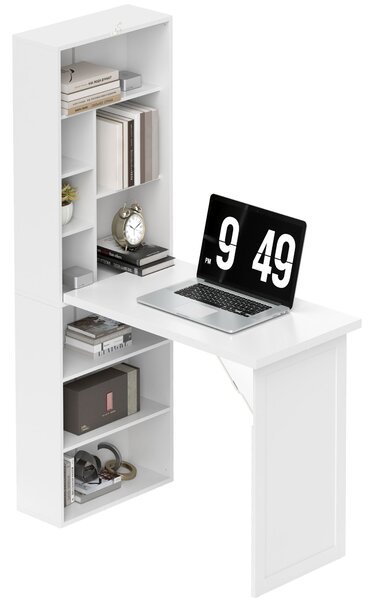 HOMCOM Scrivania per computer pieghevole con libreria, postazione di lavoro, lavagna e mensola regolabile, 98x51x153cm, bianco | Aosom Italy