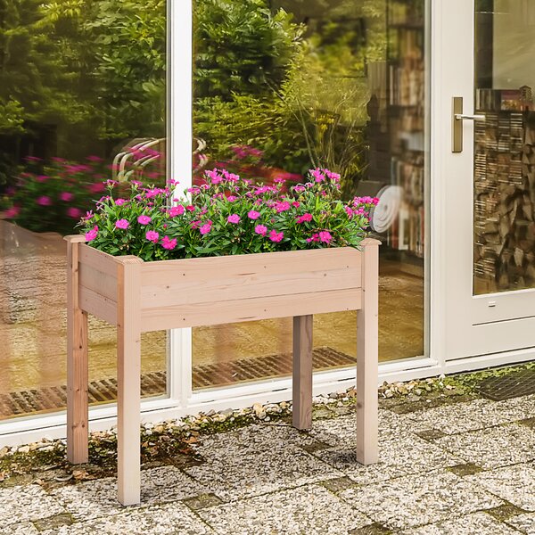 Outsunny Fioriera Rialzata in Legno, Orto Rialzato su Piedistallo, Fori di Drenaggio, Tessuto non tessuto, 86x46x76 legno naturale | Aosom Italy