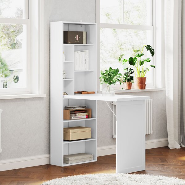 HOMCOM Scrivania per computer pieghevole con libreria, postazione di lavoro, lavagna e mensola regolabile, 98x51x153cm, bianco | Aosom Italy