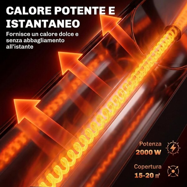 DecHome Stufa Elettrica a Infrarossi Oscillante Potenza 2000W con Telecomando colore Nero
