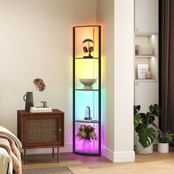 HOMCOM Lampada da Terra a Colonna con 5 Ripiani e Illuminazione a LED, 42x29,5x163 cm, Nero | Aosom Italy