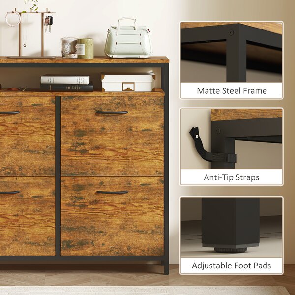 HOMCOM Mobile Portascarpe con 4 cassetti pieghevoli, design stretto, ripiano aperto, per 12-20 paia di scarpe, acciaio, Marrone | Aosom Italy