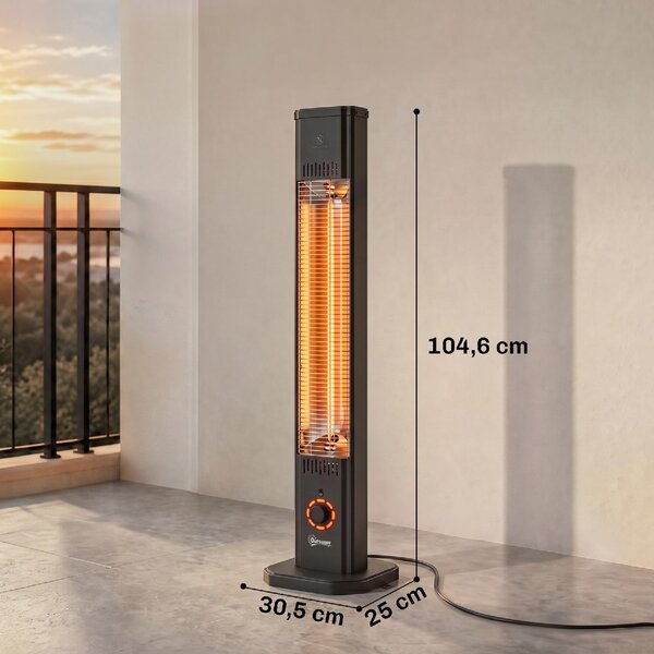 DecHome Stufa Elettrica a Infrarossi Potenza 2000W con Custodia IP65 colore Nero