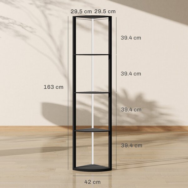 HOMCOM Lampada da Terra a Colonna con 5 Ripiani e Illuminazione a LED, 42x29,5x163 cm, Nero | Aosom Italy