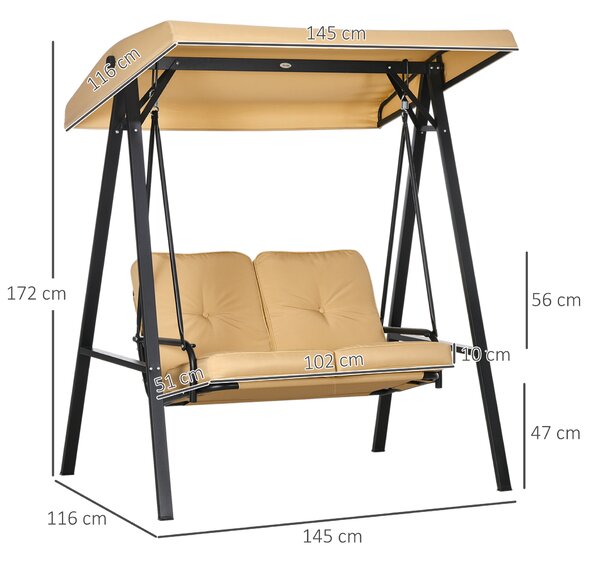 Outsunny Dondolo Giardino 2 Posti in Acciaio e Teslin con Tettuccio Regolabile e Cuscini, Dondolo da Esterno Anti-Raggi UV, Beige | Aosom Italy