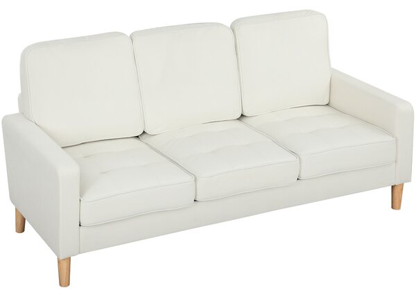 HOMCOM Divano a 3 posti con Cuscini, Rivestito in tessuto, 185x79x82 cm, Bianco crema | Aosom Italy