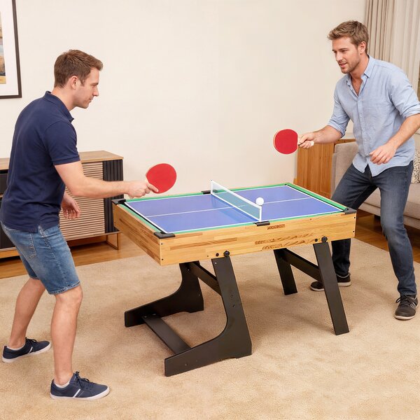 Tavolo da Gioco 13 in 1 Pieghevole con Calciobalilla Ping Pong Hockey Biliardo Scacchi e Altri Noce