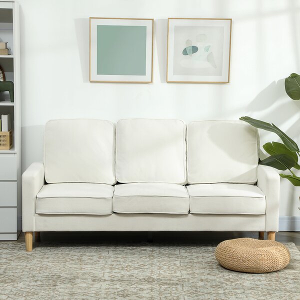 HOMCOM Divano a 3 posti con Cuscini, Rivestito in tessuto, 185x79x82 cm, Bianco crema | Aosom Italy