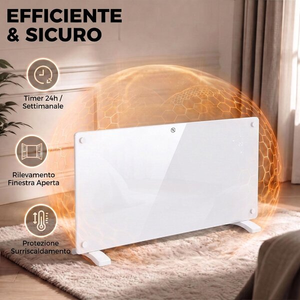 DecHome Termoconvettore a Parete / Pavimento Stufa Elettrica per Riscaldamento Potenza 2000W colore Bianco