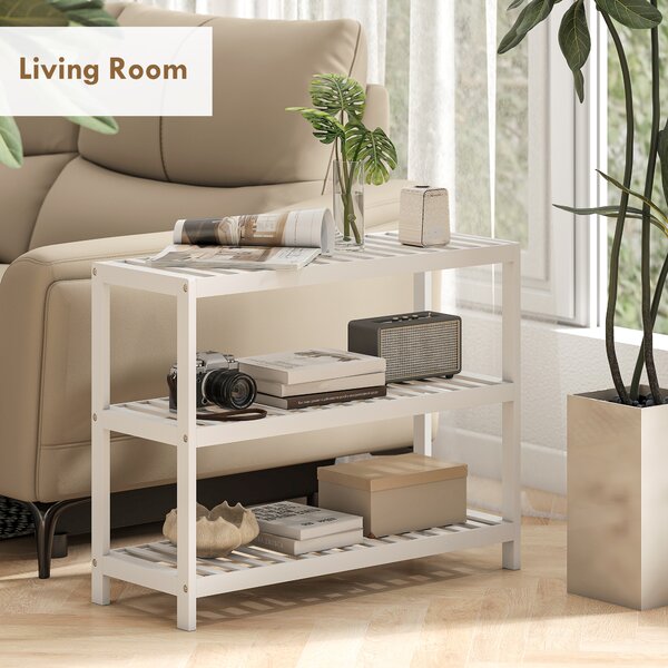 HOMCOM Scaffale Scarpiera in bambù a 3 Livelli per 9 Paia di Scarpe, Finitura laccata, 70x26x55cm, Bianco | Aosom Italy