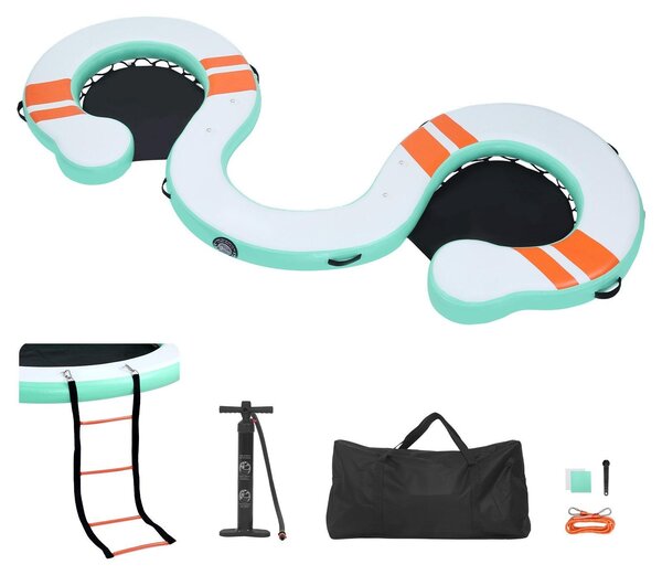 Piattaforma galleggiante gonfiabile - Piattaforma per il nuoto - Dimensioni 4,57 x 1,83 m - Superficie antiscivolo - Scala rimovibile - Borsa per il trasporto - Isola galleggiante - Adatta per piscina, spiaggia e mare